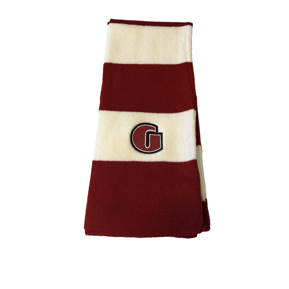 Classic Winter Red White Stripe Embroidered G Knit Scarf Holiday Christmas Team - Picture 2 of 6